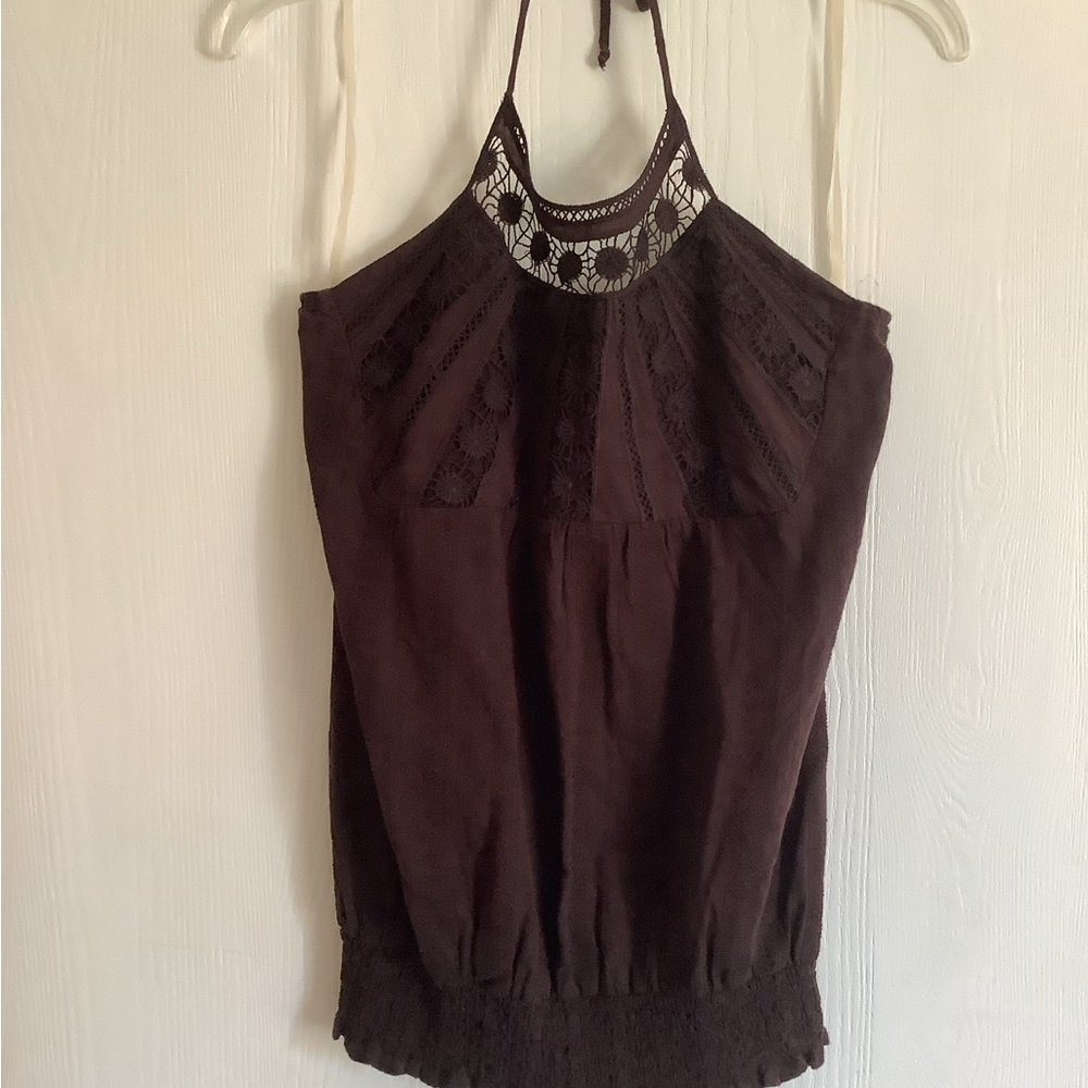Vanity Brown Crochet Halter Camisole